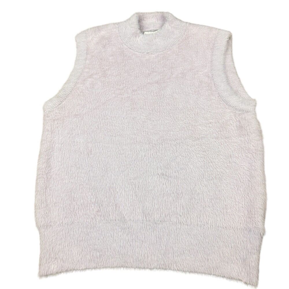 Rachel Zoe Sleeveless Faux Fur Fuzzy Sweater Womens Small Lavender Mock Neck